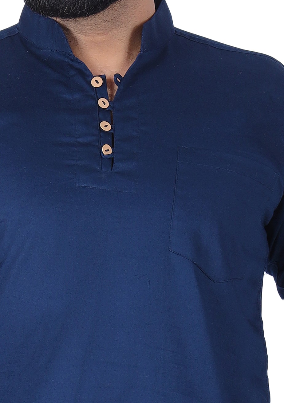 Dark Blue Solid Pure Cotton Straight Kurta