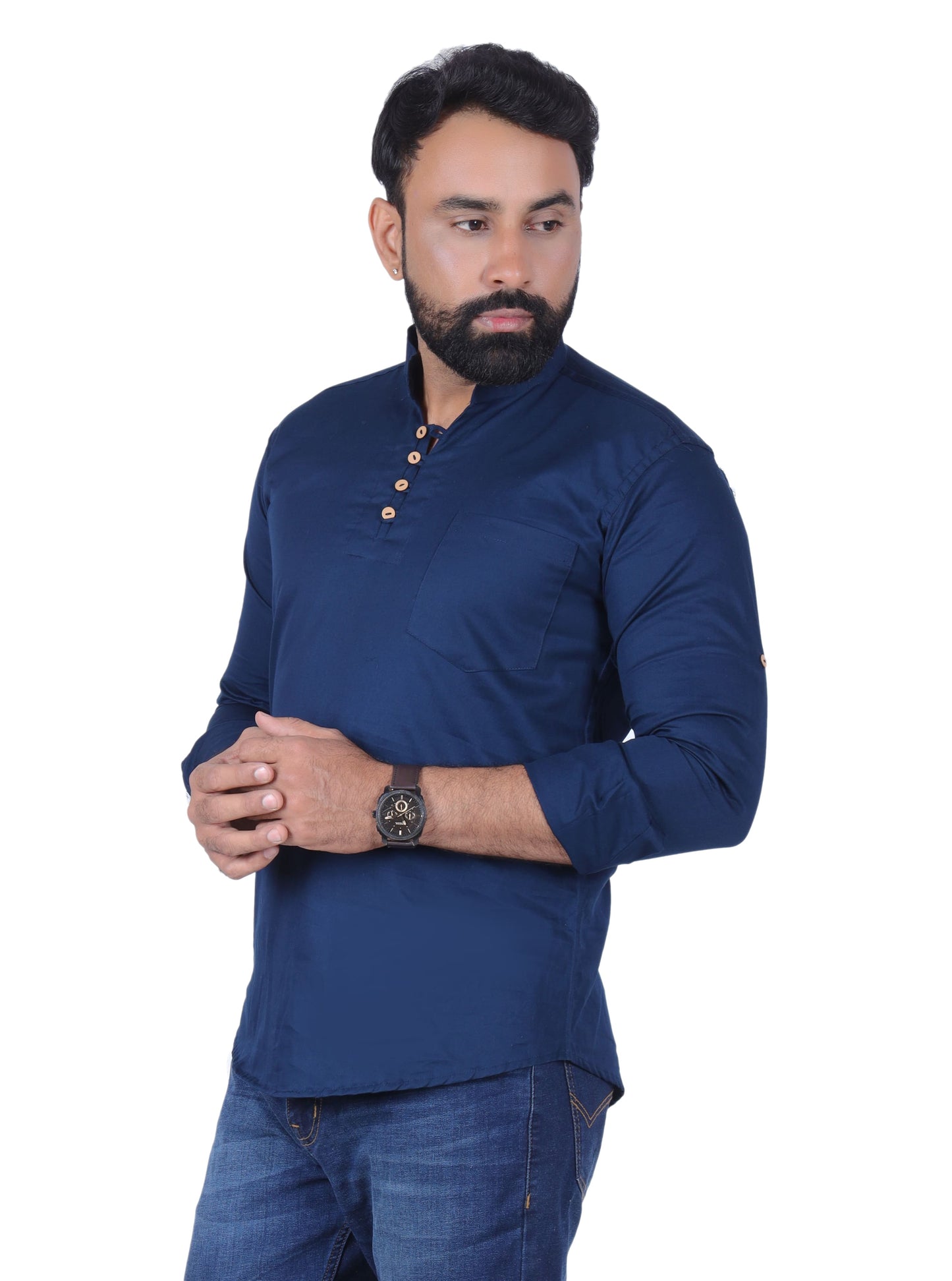 Dark Blue Solid Pure Cotton Straight Kurta