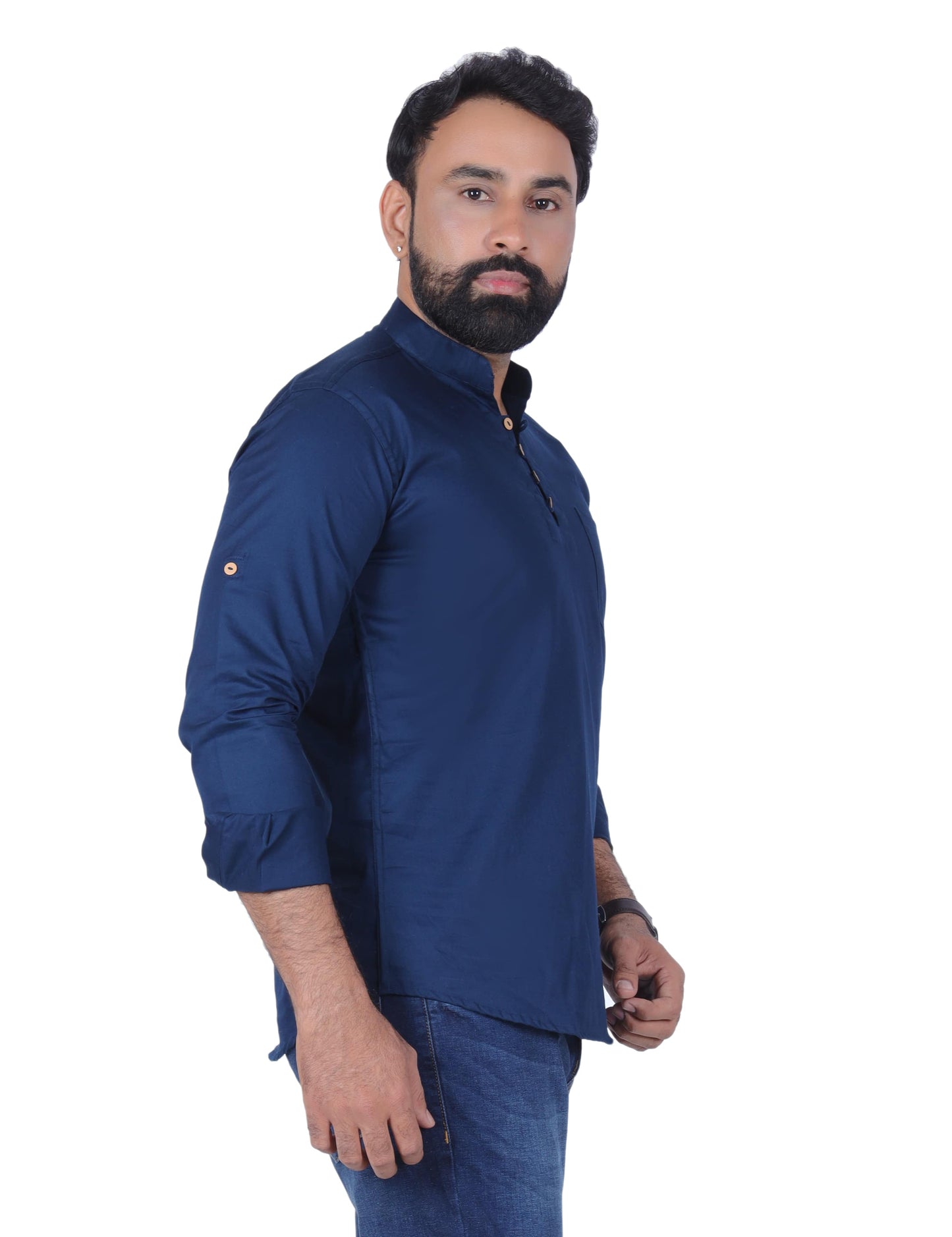 Dark Blue Solid Pure Cotton Straight Kurta