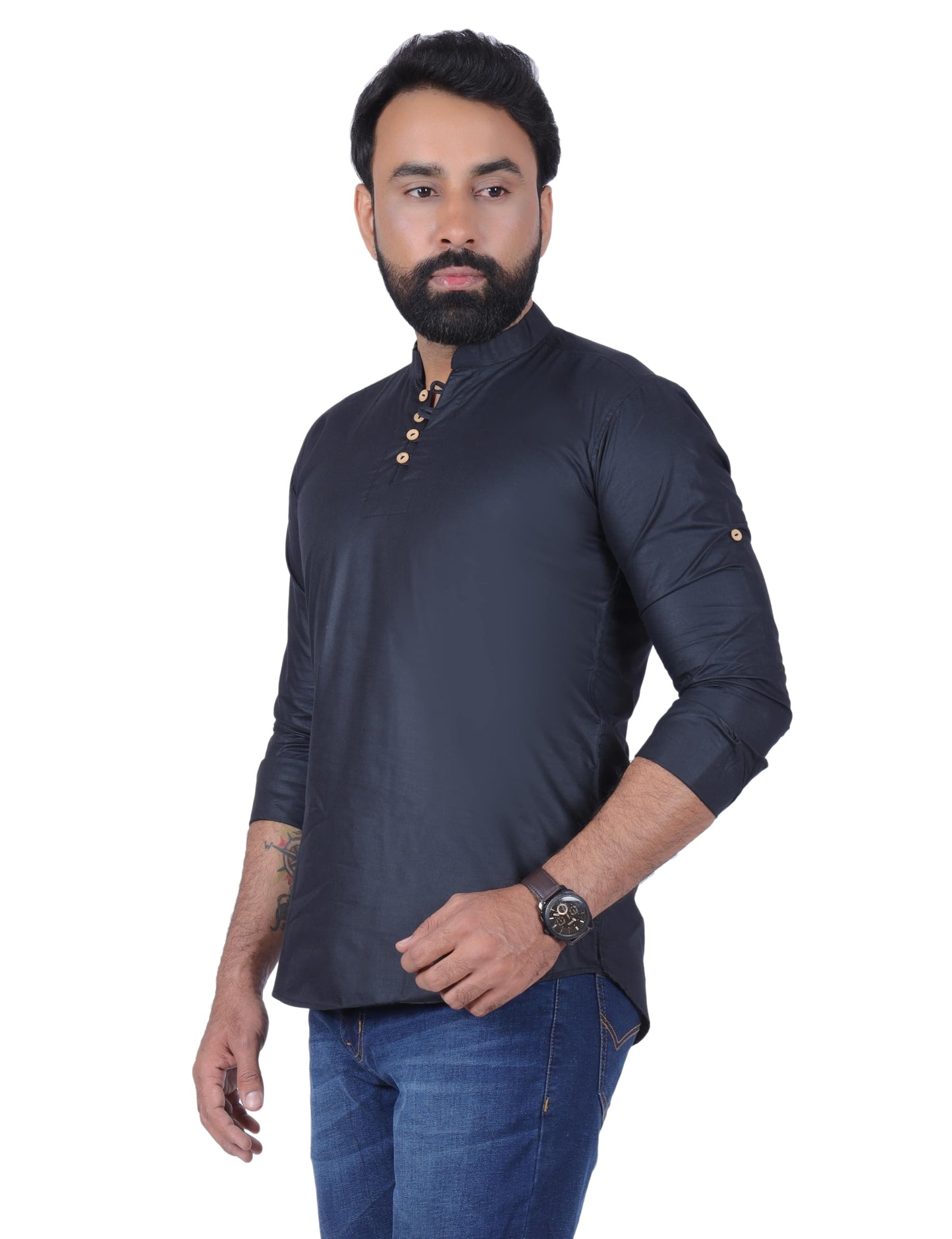 Black Solid Pure Cotton Straight Kurta