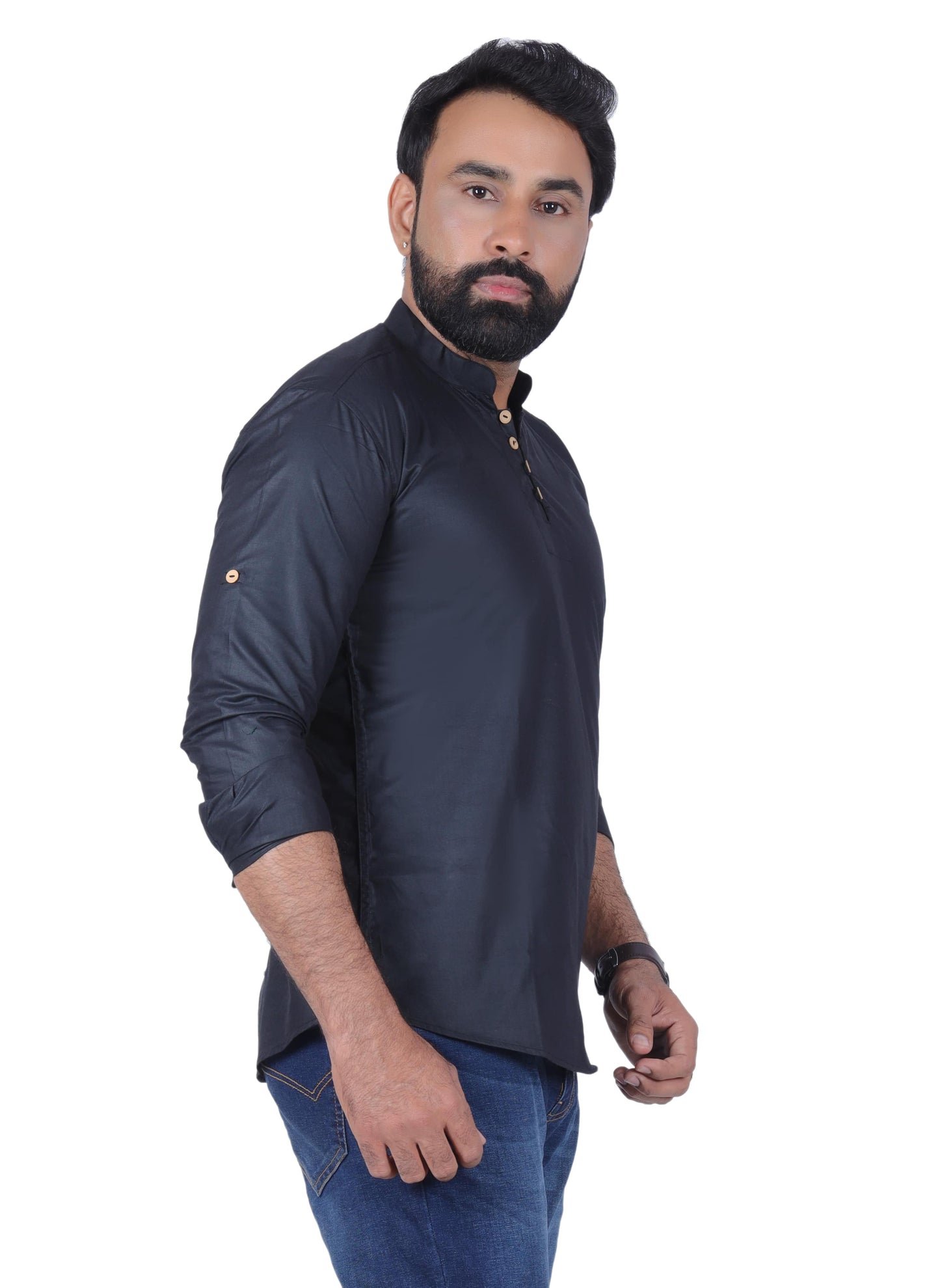 Black Solid Pure Cotton Straight Kurta