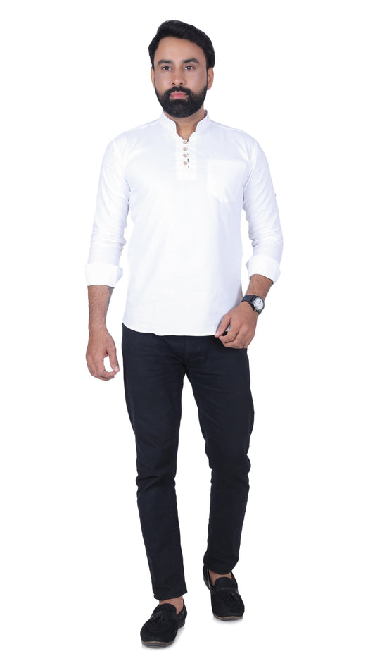 White Solid Pure Cotton Straight Kurta