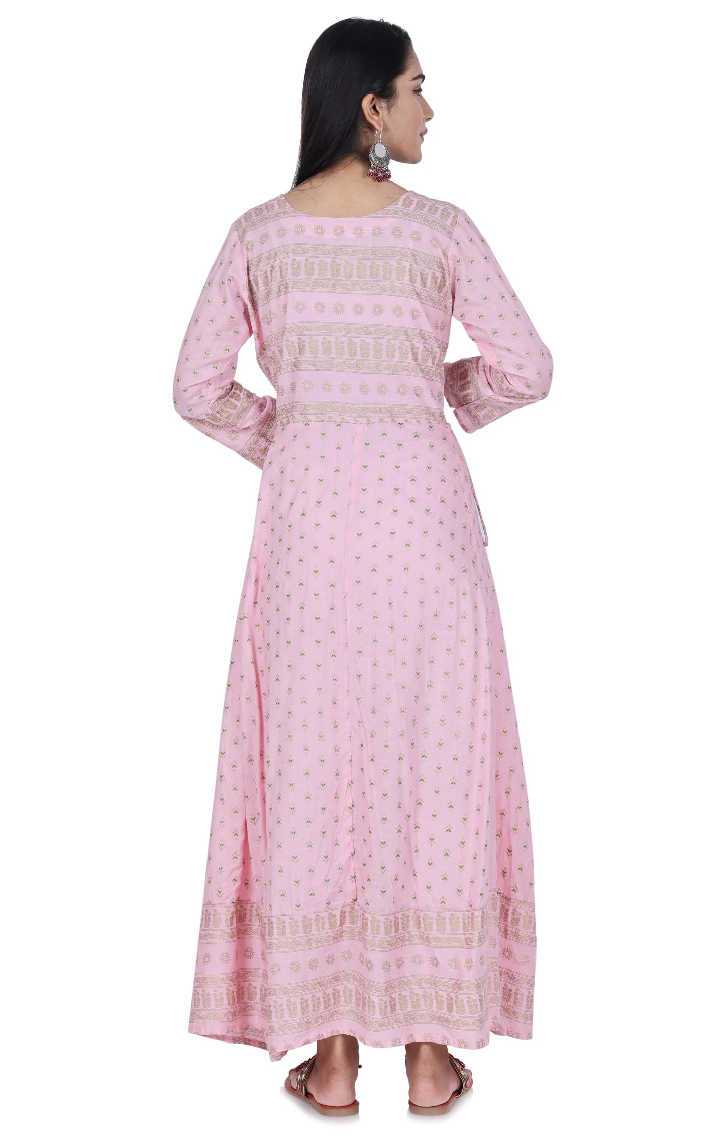 Pink Printed Cotton Flared Kurta