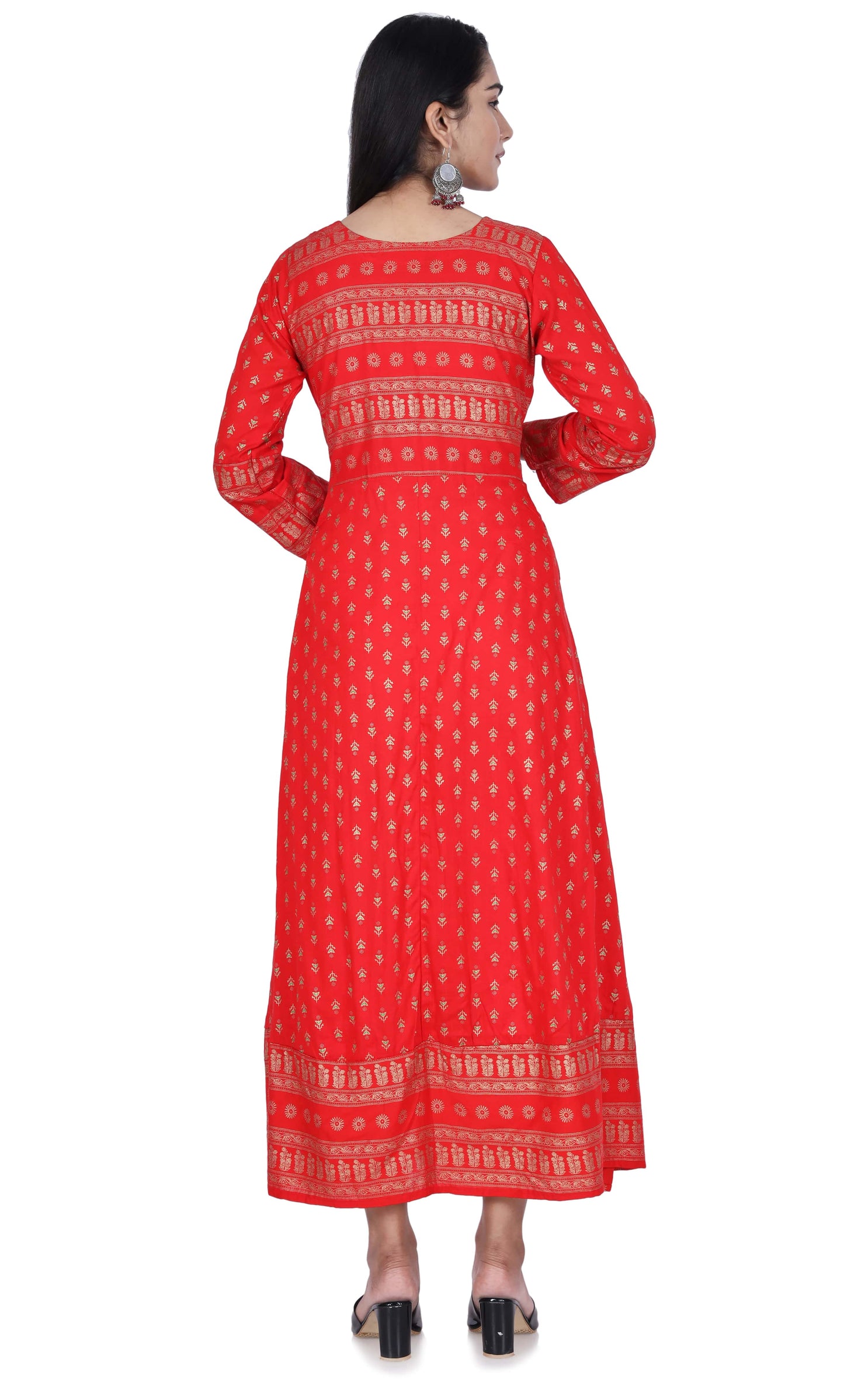 Berry Red Printed Cotton Flared Kurta