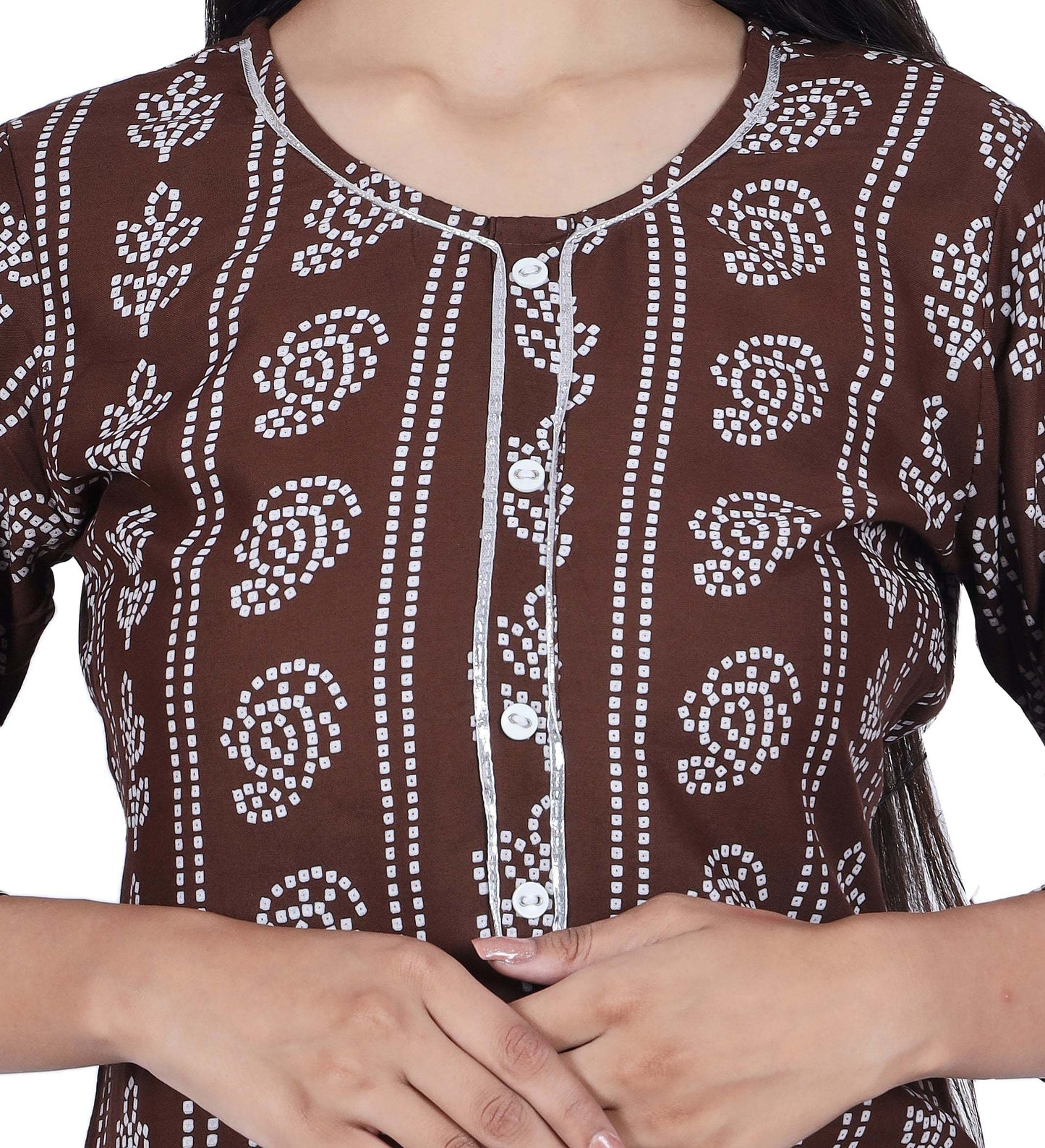 Brown Printed Cotton Kurta and Skirt Set