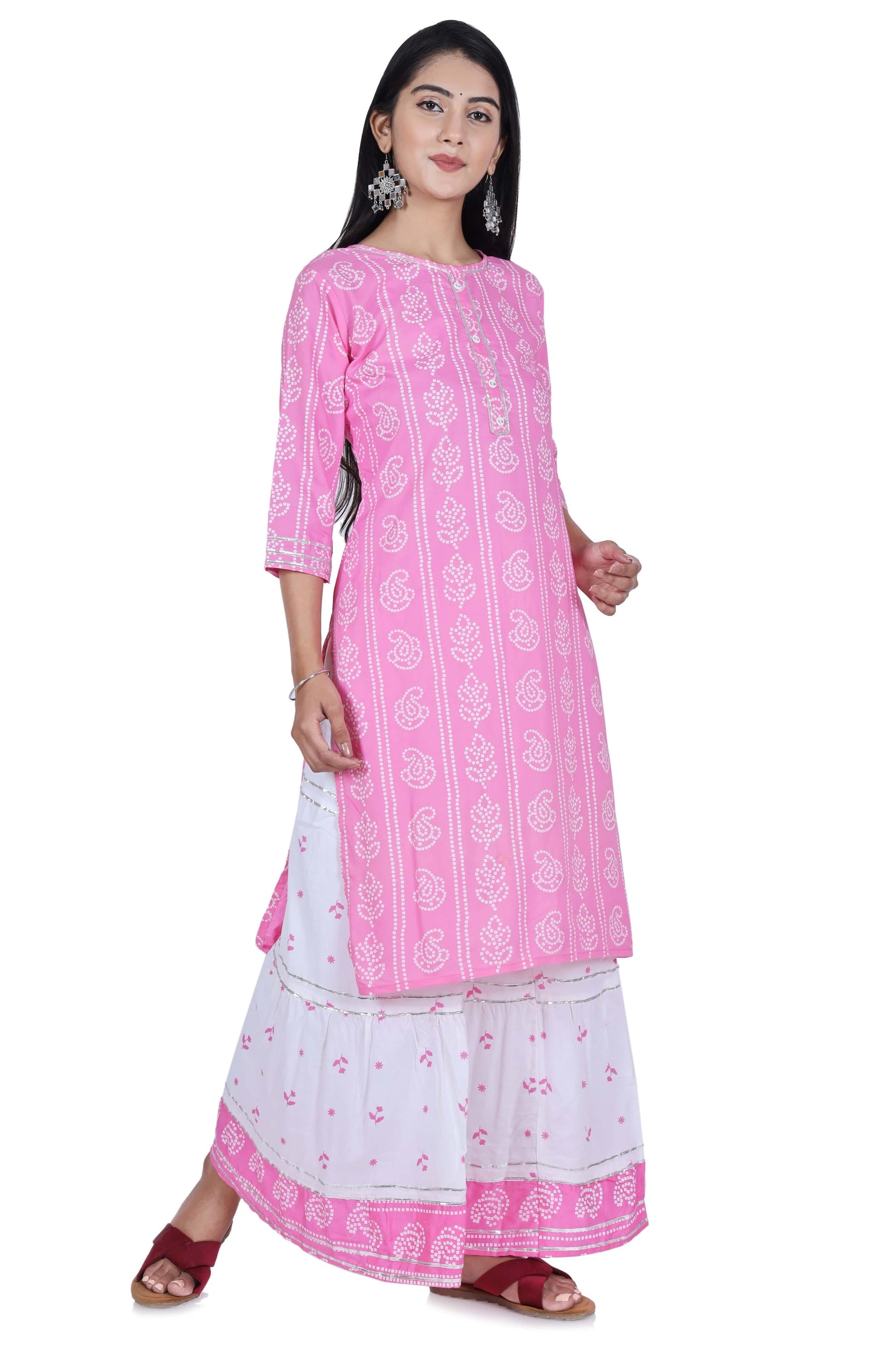 Light Pink Cotton Kurta and Skirt Set