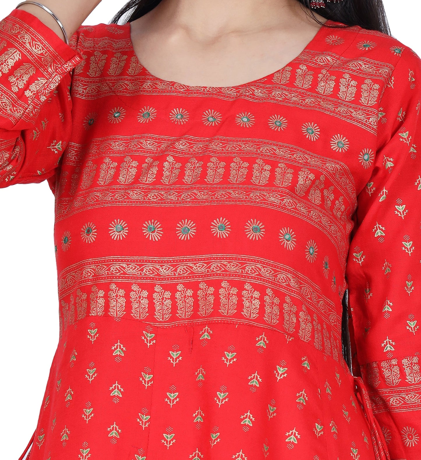 Berry Red Printed Cotton Flared Kurta