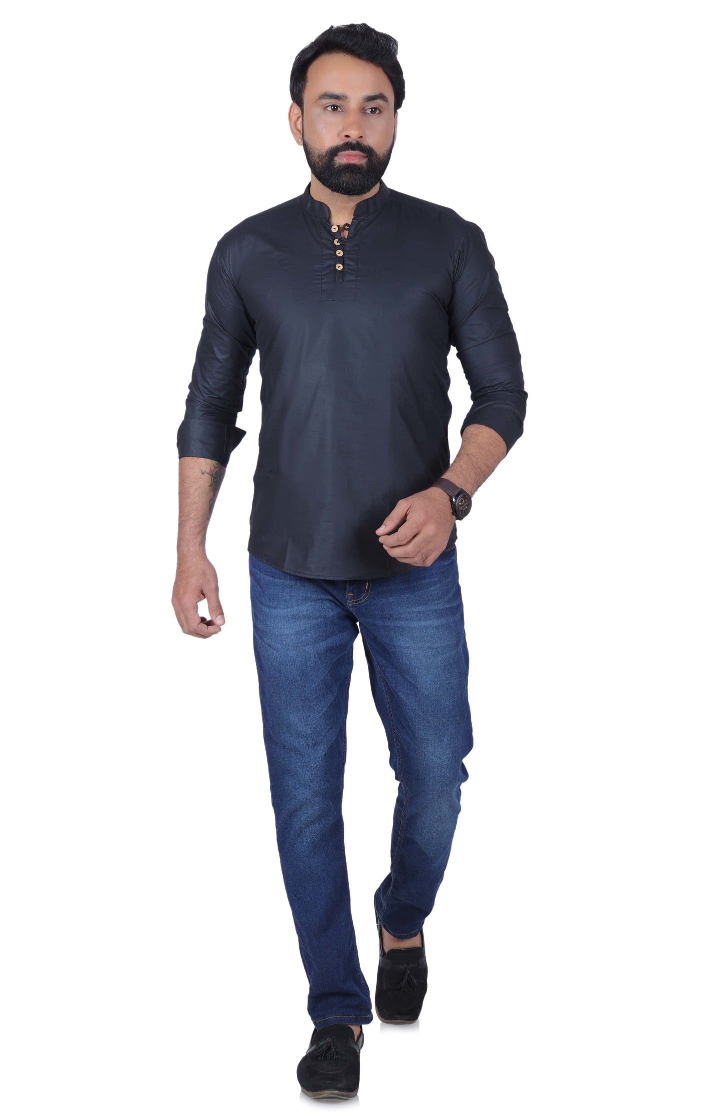 Black Solid Pure Cotton Straight Kurta