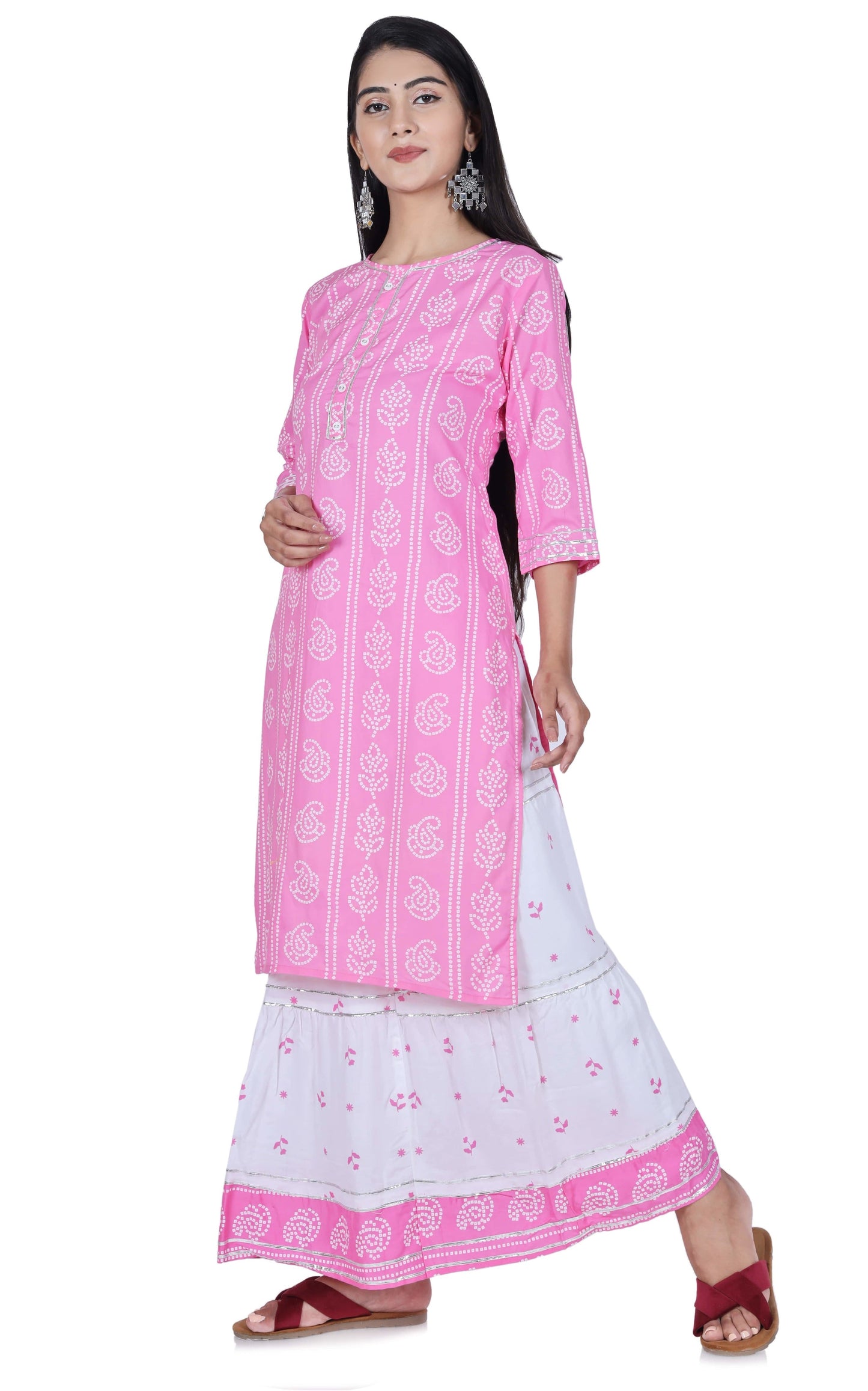 Light Pink Cotton Kurta and Skirt Set