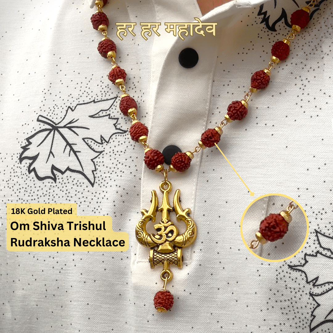 Gold Plated Shiva Trishool Rudraksha Necklace