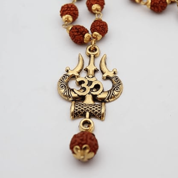 Gold Plated Shiva Trishool Rudraksha Necklace