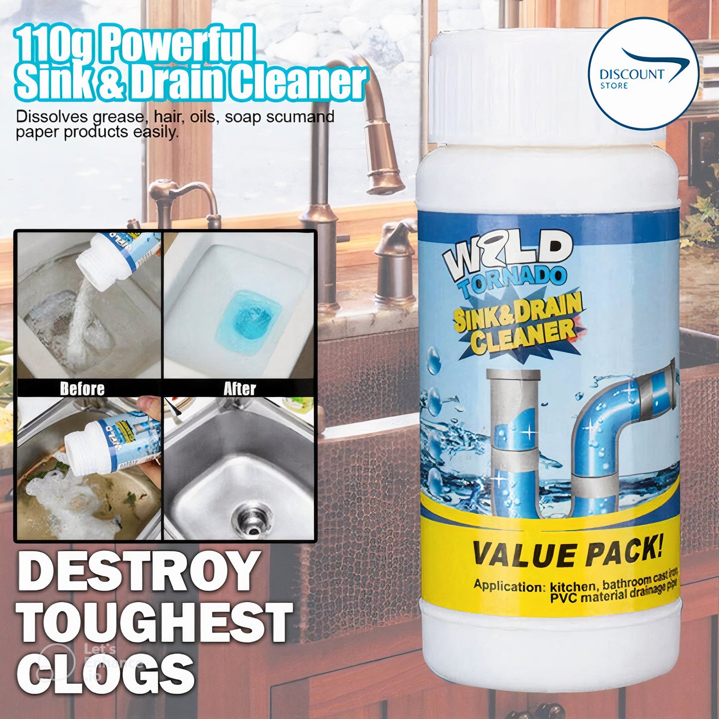 Powerful Drain & Sink Cleaner (Pack of 2)